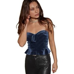 Venus Velvet Blue Bustier Peblum Top Size Small